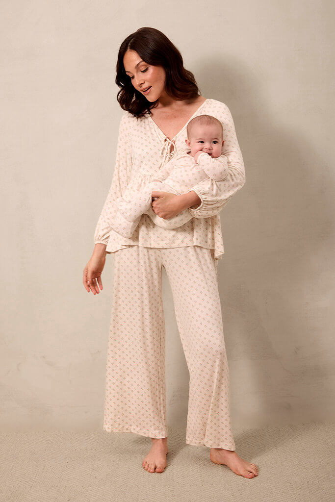 Blush Floret Tie-Top Long-Sleeve Women's Sleep Set