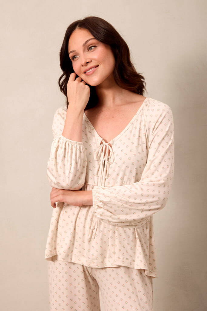 Blush Floret Tie-Top Long-Sleeve Women's Sleep Set - Image 3