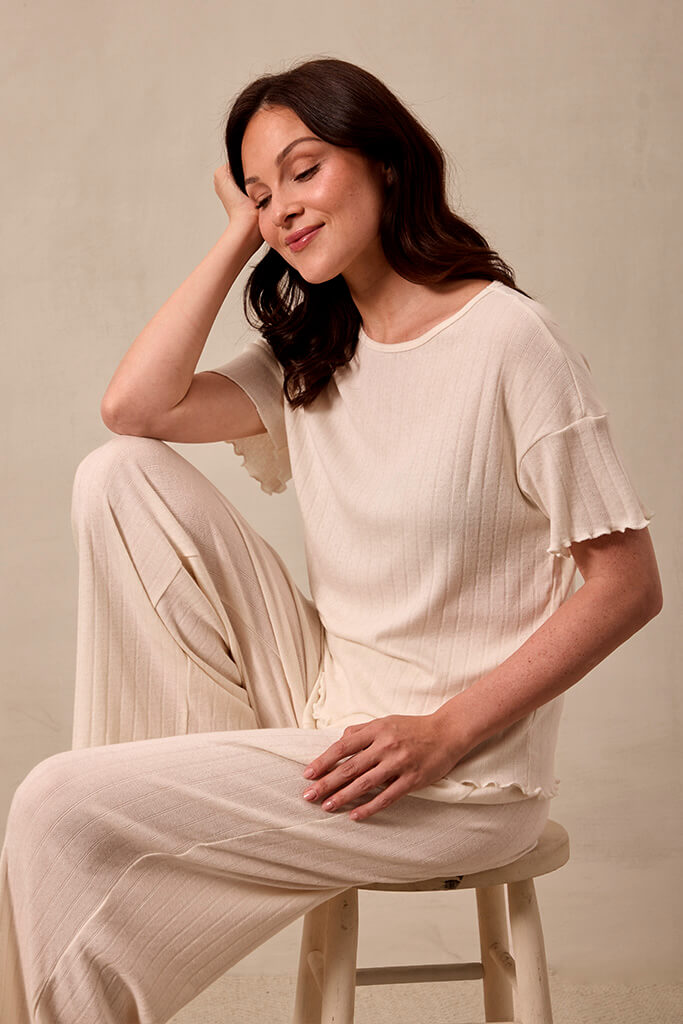 Cream Pointelle Short-Sleeve Women's Sleep Set - Image 5