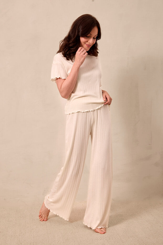 Cream Pointelle Short-Sleeve Women's Sleep Set