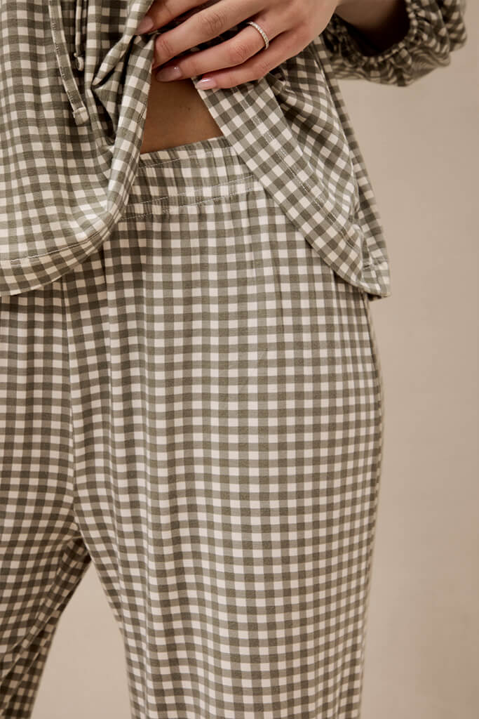 Green Gingham Tie-Top Long-Sleeve Women's Sleep Set - Image 5