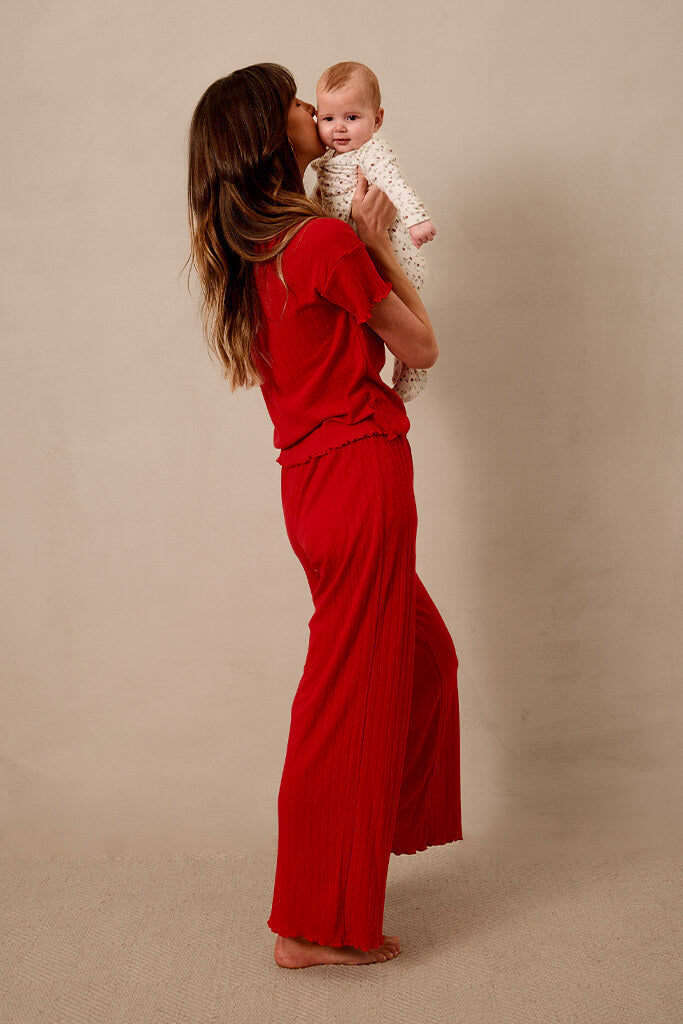 Red Pointelle Short-Sleeve Women's Sleep Set - Image 6