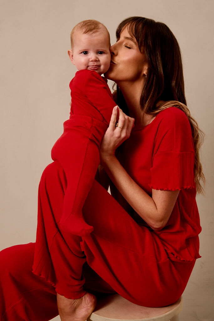 Red Pointelle Short-Sleeve Women's Sleep Set - Image 2