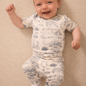 Bleu Toile Short-Sleeve Baby Sleep Set