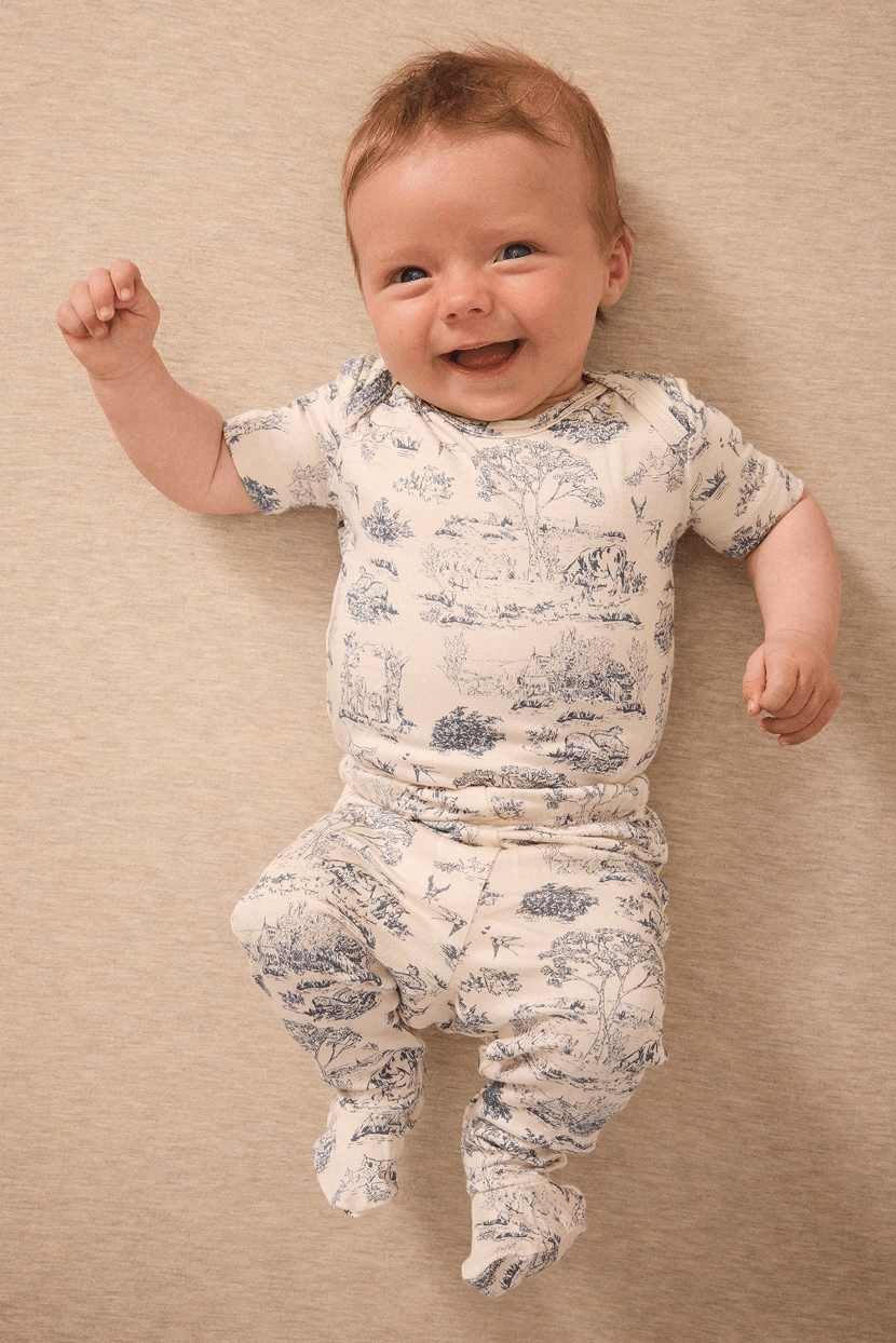 Bleu Toile Short-Sleeve Baby Sleep Set