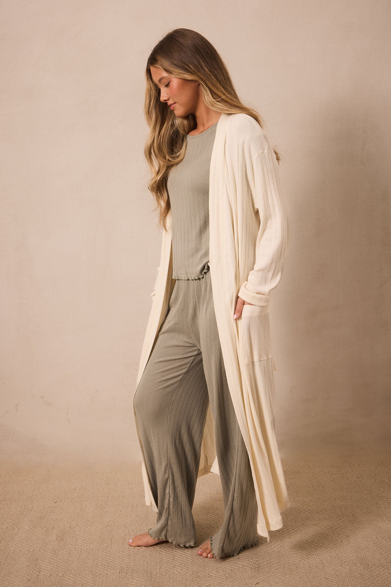 Cream Pointelle Robe