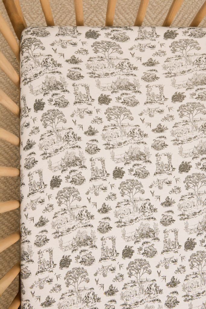 Charcoal Toile Crib Sheet